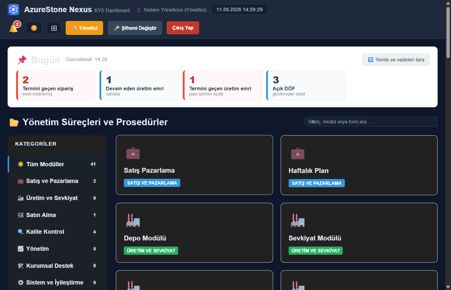 Azurestone Nexus yönetim panosu