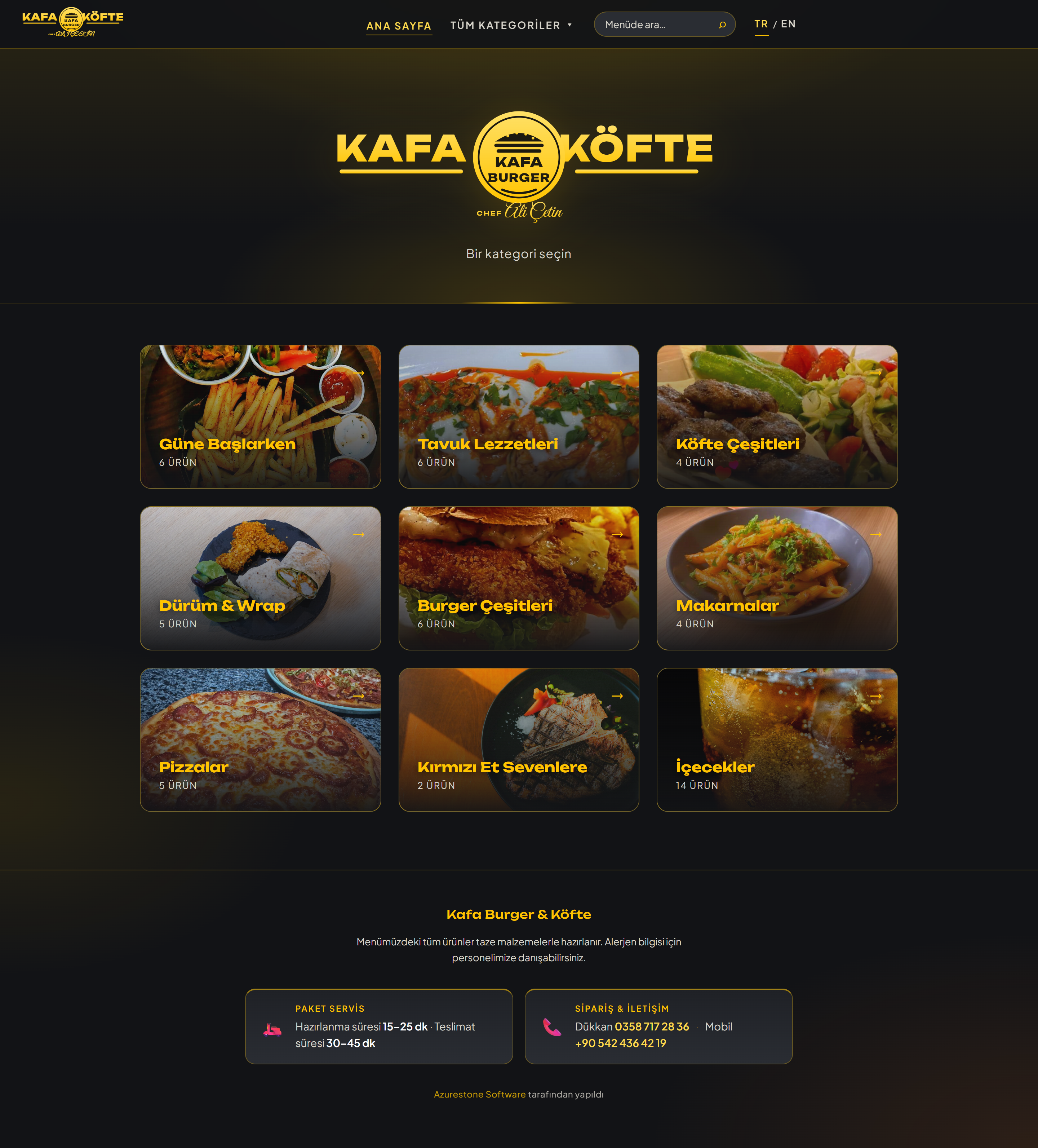 Azurestone Menu yönetim ekranı