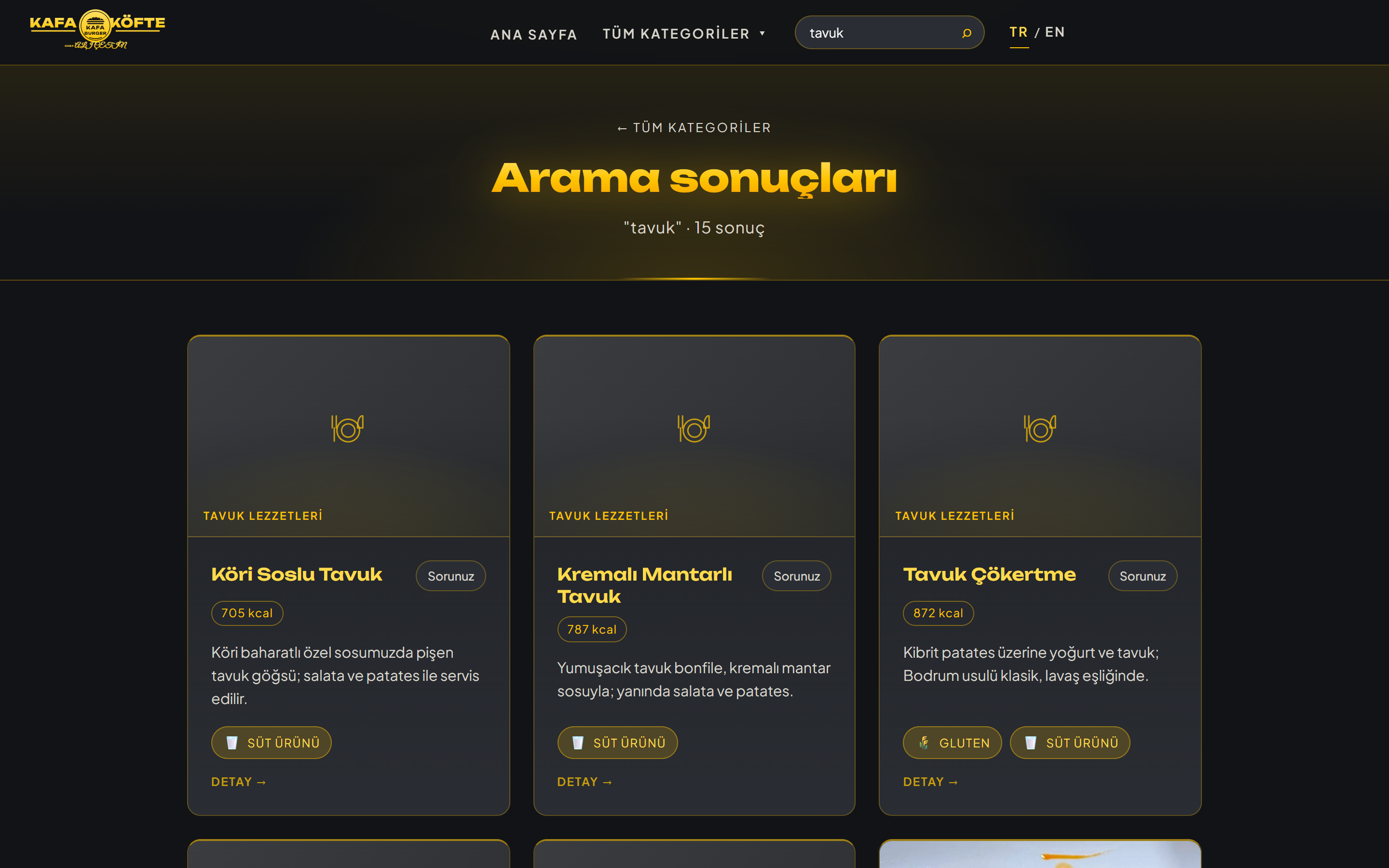 Menüde Arama